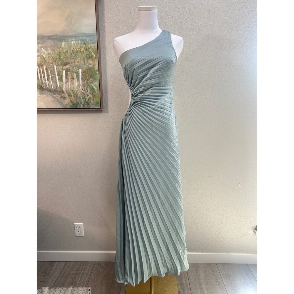 Billy J Sage Green One Shoulder Pleated Formal Maxi Dress Size 8